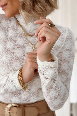 Floral Lace High Neck Long Sleeve Top