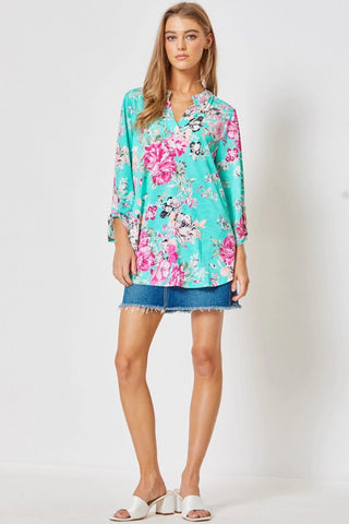 Lizzy 3/4 - Aqua/Magenta Floral