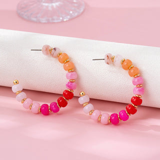 Rainbow Beaded Hoop Earrings