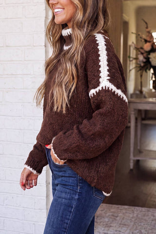 Keli Cozy Contrast Trim Mock Neck Relaxed Sweater