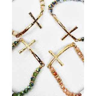 Hammered Cross Bead Stretch Bracelet