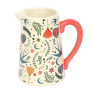 Cream Folk Print Ceramic Flower Vase Jug