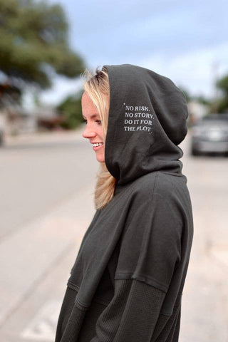 Hoodie - Hidden Message Waffle - Charcoal - No Risk No Story