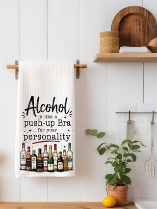 Alcohol Is Like a Push-Up Bra Funny Wine Kitchen Towel | Wine Lover Gift