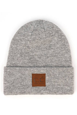 C.C Heather Knit Suede Patch Beanie Winter Hat