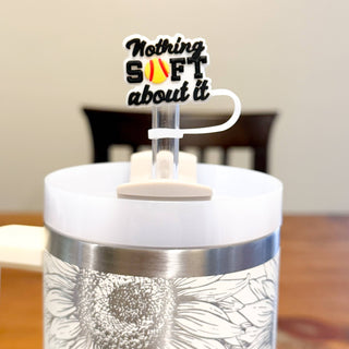 Straw Topper 3 pack - Softball, Nothing Soft About It