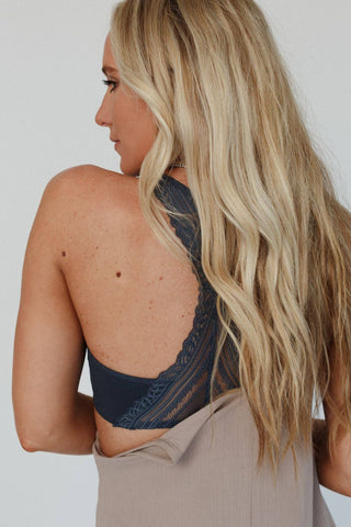 Navy Seamless Lace Racerback Bralette
