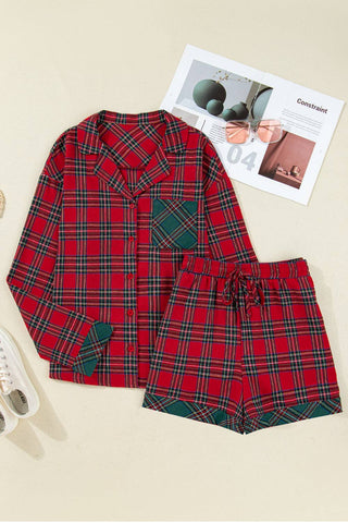 Plaid Patchwork Top and Shorts Pajama Set