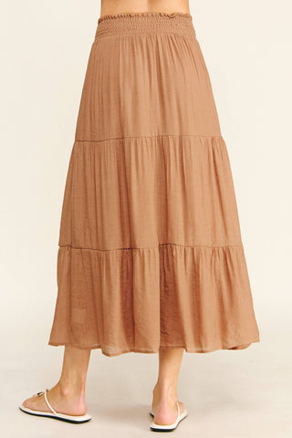 SMOCKED WAIST TIERED MAXI SKIRT
