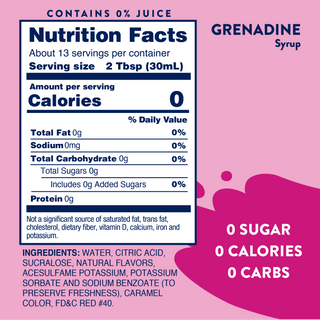 Sugar Free Grenadine Syrup - 375ml Bar Syrup Mixer