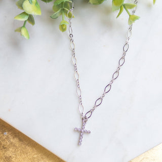 Silver Chain Necklace w/Rhinestone Charm
