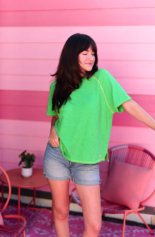 All For Fun Accent Stitch Raglan Tee - (Kiwi)