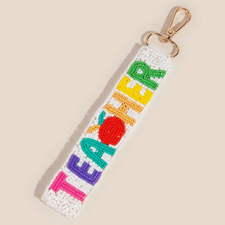 Apple Teacher Beaded Keychain