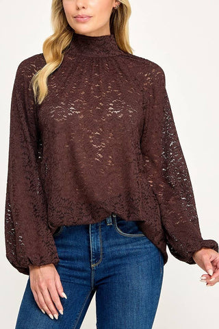 Lace High Neck Back Tie Blouse