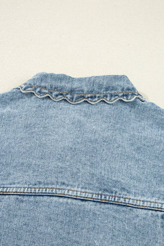Scallop Trim Denim Jacket with Patched Pockets
