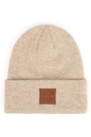 C.C Heather Knit Suede Patch Beanie Winter Hat