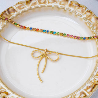 Rainbow Gemstone Bow Layered Necklace