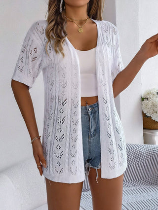 Cut-Out Short-Sleeved Knitted Cardigan