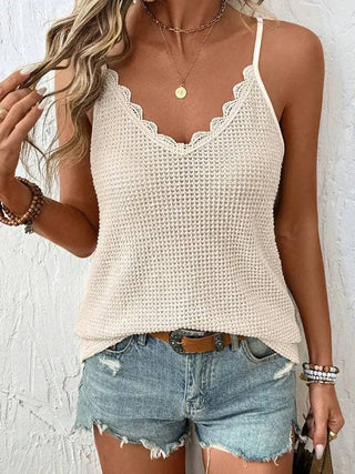 Knit Camisole Scallop Trim V Neck Tank Top