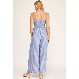 COASTAL STRIPE SMOCKED WIDE LEG JUMPSUIT