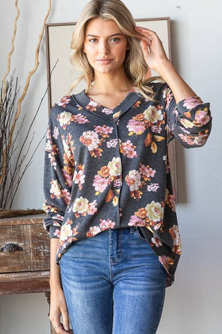 LONG PUFF SLEEVE FLORAL PRINT TOP