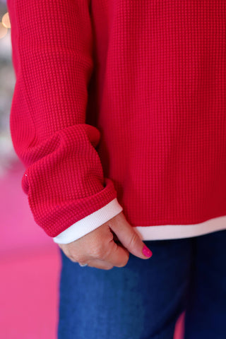 MERRY Embossed Waffle Pullover (Red/Cream)