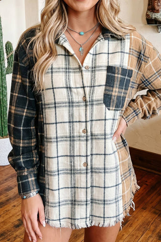 Plaid Button-Up Long Sleeve Shift Silhouette Shacket