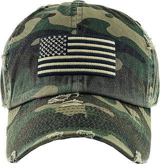 Vintage Patch Hat - American Flag (Camo & Beige)