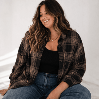 Black Plaid Ice Silk Shirt- Women