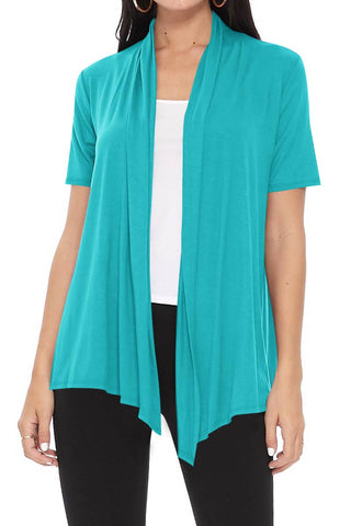 Women's Casual Short Sleeve Draped Open Front Solid Cardigan