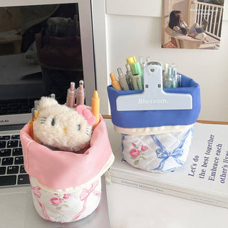 Quilted Bow Floral Fold Down Pencil Bag