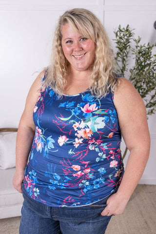 IN STOCK Luxe Crew Tank - Navy Floral Bliss