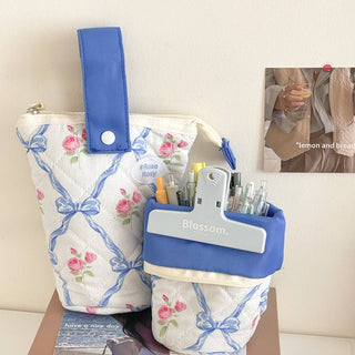 Quilted Bow Floral Fold Down Pencil Bag