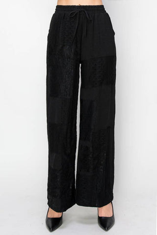 Relaxed Lace Patchwork Pants With Elastic Drawstring