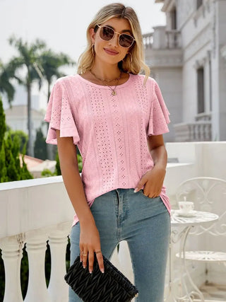 ROUND NECK RUFFLE SLEEVE TOP