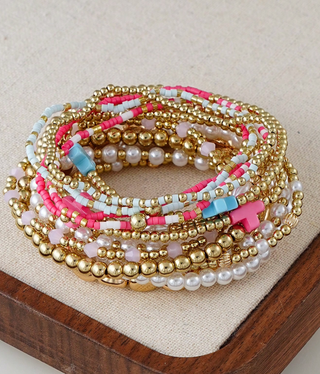 Summer Cross Gold Faux Pearl Bracelet Set 