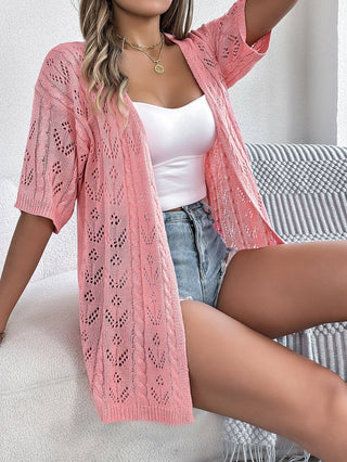 Cut-Out Short-Sleeved Knitted Cardigan
