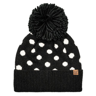 C.C Polka Dot Pattern Pom Beanie Winter Hat
