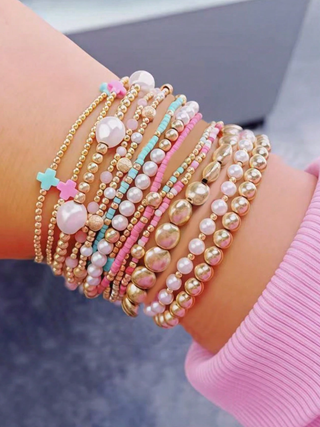 Summer Cross Gold Faux Pearl Bracelet Set 