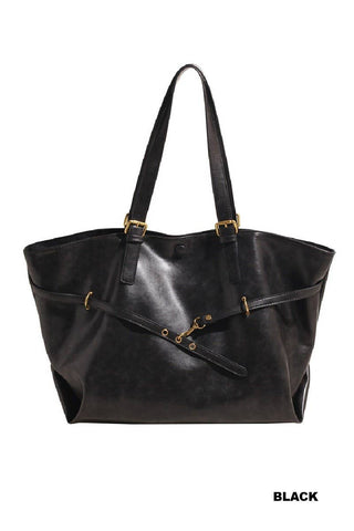 Vintage Distressed Buckled Tote Bag