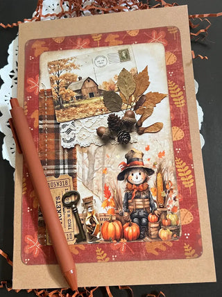 Fall Scarecrow Altered Kraft Notebook with Pen