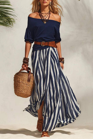 Off-Shoulder Top and Striped Maxi Skirt Set