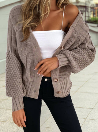 Mixed Texture Knit Button V Neck Sweater Cardigan
