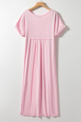V Neck Hidden Pocket Splits Maxi T-shirt Dress