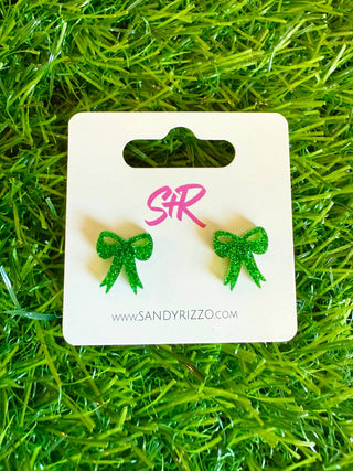 Green Sparkle Bow Stud Earring