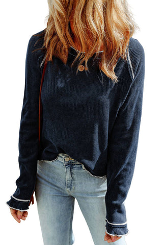Womens Waffle Knit Long Sleeve Top Casual Crew Neck Tee