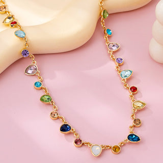 Rainbow Teardrop Gemstone Charm Necklace