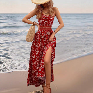 Women’s Floral Cami Maxi Dress Lace Waist Slit