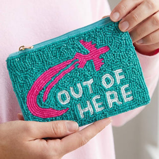 Out Of Here Airplane Seed Beaded Coin Purse