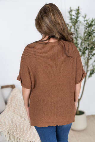 Annie Open Knit Top - Brown